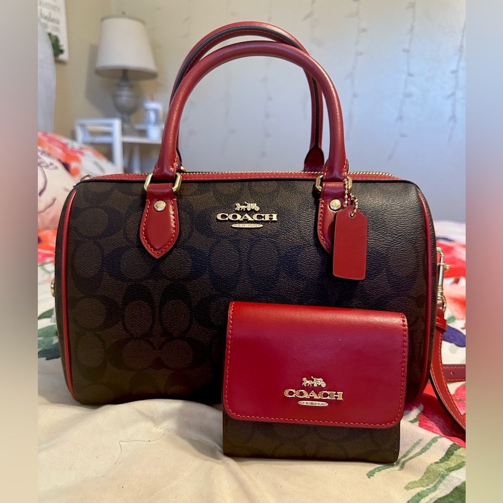 Coach Rowan satchel signature canvas medium and matching wallet